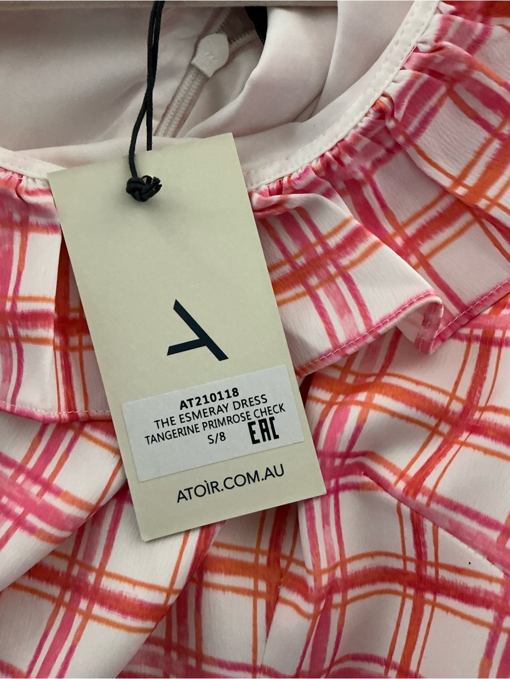 ATOIR One-Shoulder Pink Plaid Ruffle Mini Dress. SIZE S/8 NWT’S American Size 4 - Picture 5 of 7